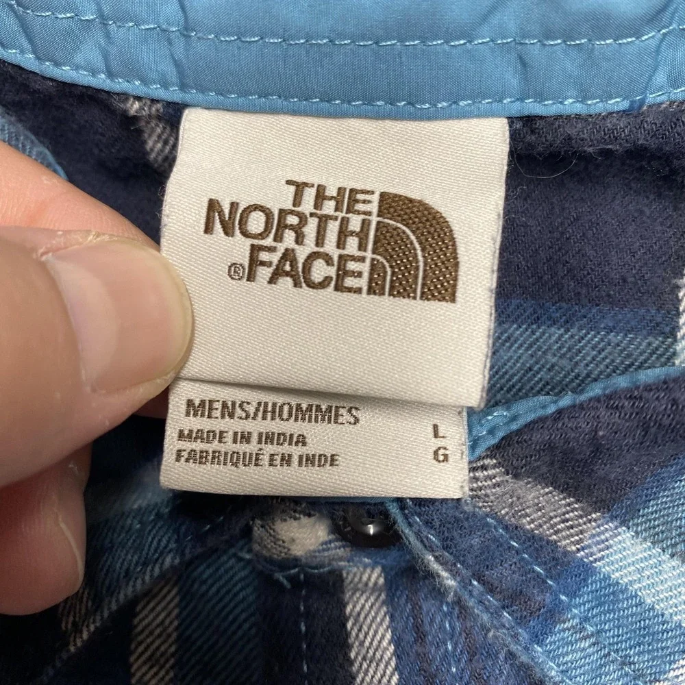 North Face Shirt Mens Large Blue Plaid Flannel‎ Button Down Outdoor Casual